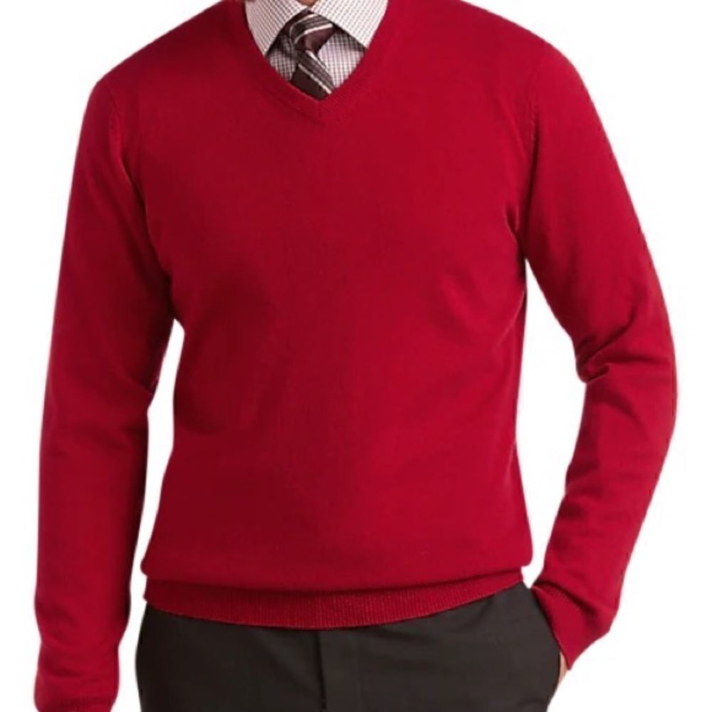 Pronto Uomo 100% Cashmere V Neck Sweater Christmas Holiday Red XL
